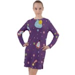 Space Travels Seamless Pattern Vector Cartoon Long Sleeve Hoodie Dress