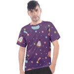 Space Travels Seamless Pattern Vector Cartoon Men s Sport Top