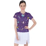 Space Travels Seamless Pattern Vector Cartoon Women s Sports Top