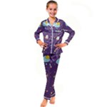 Space Travels Seamless Pattern Vector Cartoon Kids  Satin Long Sleeve Pajamas Set