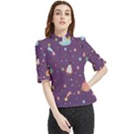 Space Travels Seamless Pattern Vector Cartoon Frill Neck Blouse