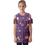 Space Travels Seamless Pattern Vector Cartoon Fold Over Open Sleeve Top