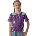 Space Travels Seamless Pattern Vector Cartoon Kids  Cuff Sleeve Scrunch Bottom T-Shirt