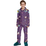 Space Travels Seamless Pattern Vector Cartoon Kids  Long Sleeve Velvet Pajamas Set