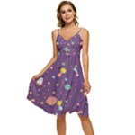 Space Travels Seamless Pattern Vector Cartoon Sleeveless Tie Front Chiffon Dress