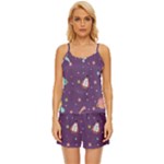 Space Travels Seamless Pattern Vector Cartoon Satin Pajama Short Set