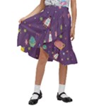 Space Travels Seamless Pattern Vector Cartoon Kids  Ruffle Flared Wrap Midi Skirt