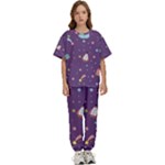 Space Travels Seamless Pattern Vector Cartoon Kids  T-Shirt and Pants Sports Set