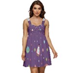 Space Travels Seamless Pattern Vector Cartoon Ruffle Strap Babydoll Chiffon Dress
