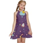 Space Travels Seamless Pattern Vector Cartoon Kids  Halter Collar Waist Tie Chiffon Dress