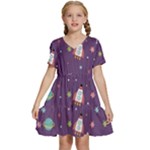 Space Travels Seamless Pattern Vector Cartoon Kids  Short Sleeve Tiered Mini Dress