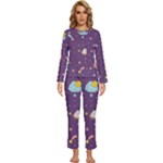 Space Travels Seamless Pattern Vector Cartoon Womens  Long Sleeve Lightweight Pajamas Set