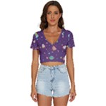 Space Travels Seamless Pattern Vector Cartoon V-Neck Crop Top