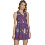 Space Travels Seamless Pattern Vector Cartoon Sleeveless High Waist Mini Dress