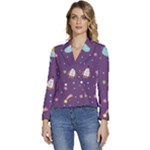 Space Travels Seamless Pattern Vector Cartoon Women s Long Sleeve Revers Collar Cropped Jacket