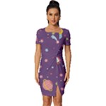 Space Travels Seamless Pattern Vector Cartoon Fitted Knot Split End Bodycon Dress