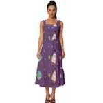 Space Travels Seamless Pattern Vector Cartoon Square Neckline Tiered Midi Dress