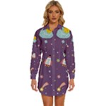 Space Travels Seamless Pattern Vector Cartoon Womens Long Sleeve Shirt Dress