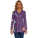 Space Travels Seamless Pattern Vector Cartoon Long Sleeve Drawstring Hooded Top