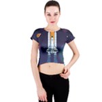 Spaceship Milkyway Galaxy Crew Neck Crop Top