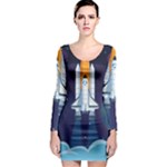 Spaceship Milkyway Galaxy Long Sleeve Bodycon Dress