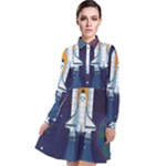 Spaceship Milkyway Galaxy Long Sleeve Chiffon Shirt Dress
