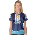 Spaceship Milkyway Galaxy V-Neck Sport Mesh T-Shirt