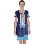 Spaceship Milkyway Galaxy Short Sleeve Nightdress