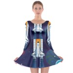 Spaceship Milkyway Galaxy Long Sleeve Skater Dress