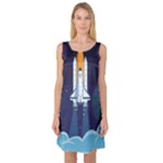 Spaceship Milkyway Galaxy Sleeveless Satin Nightdress