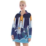 Spaceship Milkyway Galaxy Women s Long Sleeve Casual Dress