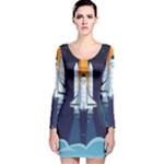 Spaceship Milkyway Galaxy Long Sleeve Velvet Bodycon Dress