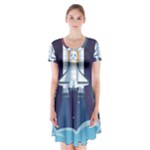 Spaceship Milkyway Galaxy Short Sleeve V-neck Flare Dress