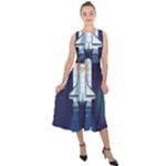 Spaceship Milkyway Galaxy Midi Tie-Back Chiffon Dress