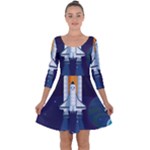 Spaceship Milkyway Galaxy Quarter Sleeve Skater Dress