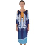 Spaceship Milkyway Galaxy Quarter Sleeve Midi Bodycon Dress