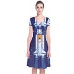 Spaceship Milkyway Galaxy Short Sleeve Front Wrap Dress