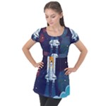 Spaceship Milkyway Galaxy Puff Sleeve Tunic Top
