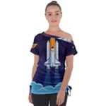 Spaceship Milkyway Galaxy Off Shoulder Tie-Up T-Shirt