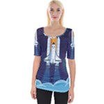 Spaceship Milkyway Galaxy Wide Neckline T-Shirt