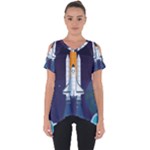 Spaceship Milkyway Galaxy Cut Out Side Drop T-Shirt