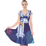 Spaceship Milkyway Galaxy Cap Sleeve Front Wrap Midi Dress