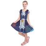 Spaceship Milkyway Galaxy Kids  Short Sleeve Dress