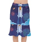 Spaceship Milkyway Galaxy Short Mermaid Skirt