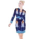 Spaceship Milkyway Galaxy Button Long Sleeve Dress