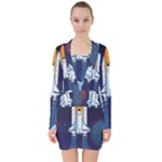 Spaceship Milkyway Galaxy V-neck Bodycon Long Sleeve Dress