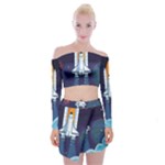 Spaceship Milkyway Galaxy Off Shoulder Top with Mini Skirt Set