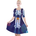 Spaceship Milkyway Galaxy Quarter Sleeve A-Line Dress