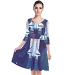 Spaceship Milkyway Galaxy Quarter Sleeve Waist Band Dress