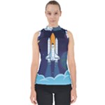 Spaceship Milkyway Galaxy Mock Neck Shell Top